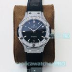 HB Factory Swiss Copy Hublot Classic Fusion Black Watch SS Diamnd Bezel
